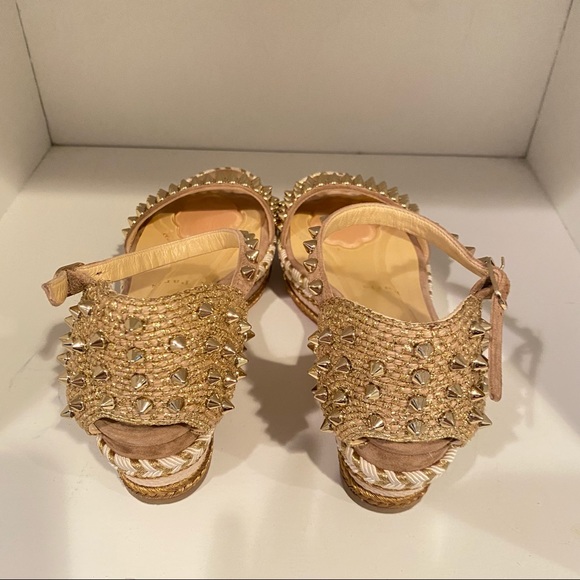 ❤️ Sold Christian louboutin Madmonica Espadrilles Wedge Sandals Spike Gold - Picture 9 of 14